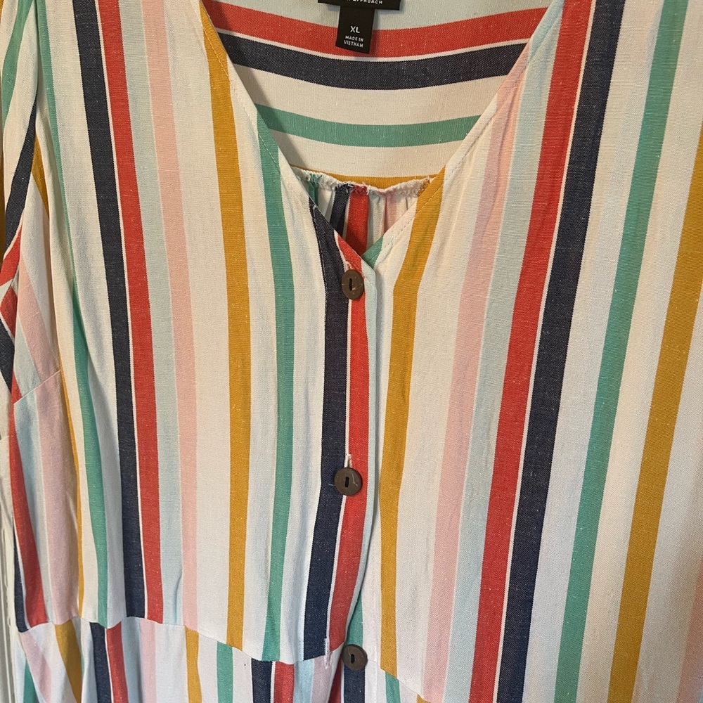 A.N.A. Multi-Colored Striped Midi Button Up Dress - image 2